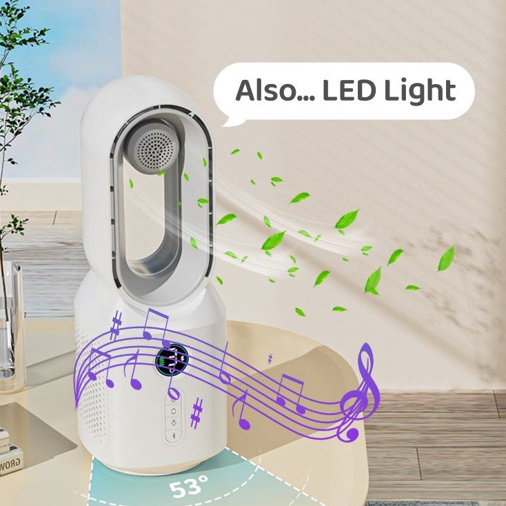 2023 New Multi-functional Bladeless Fan Bluetooth Speaker LED Night Light For Home Room Decoration | air quality | Introducing our 2023 New Multi-functional Bladeless Fan Bluetooth Speaker LED Night Light! This in